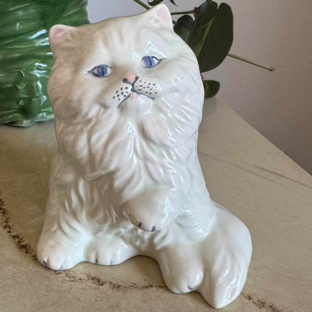 White Ceramic Persian Cat Figurine